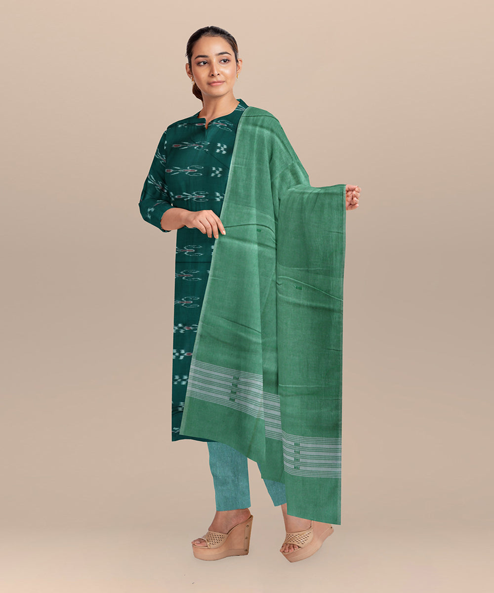 Dark green gray handloom cotton nuapatna dress material