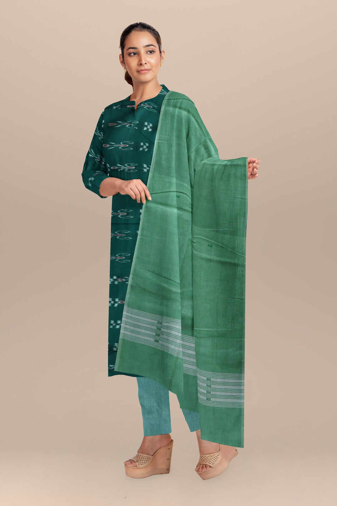Dark green gray handloom cotton nuapatna dress material