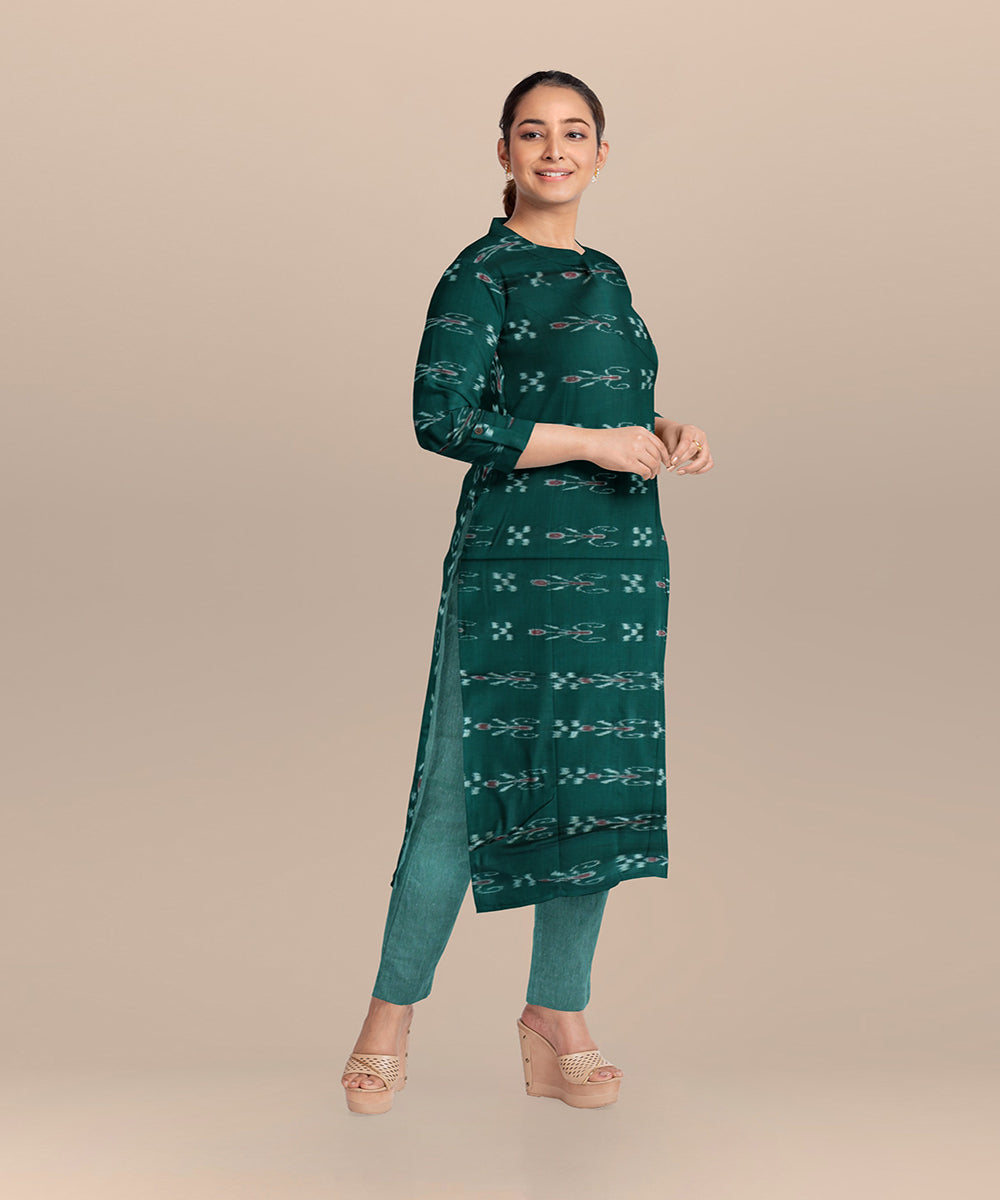 Dark green gray handloom cotton nuapatna dress material