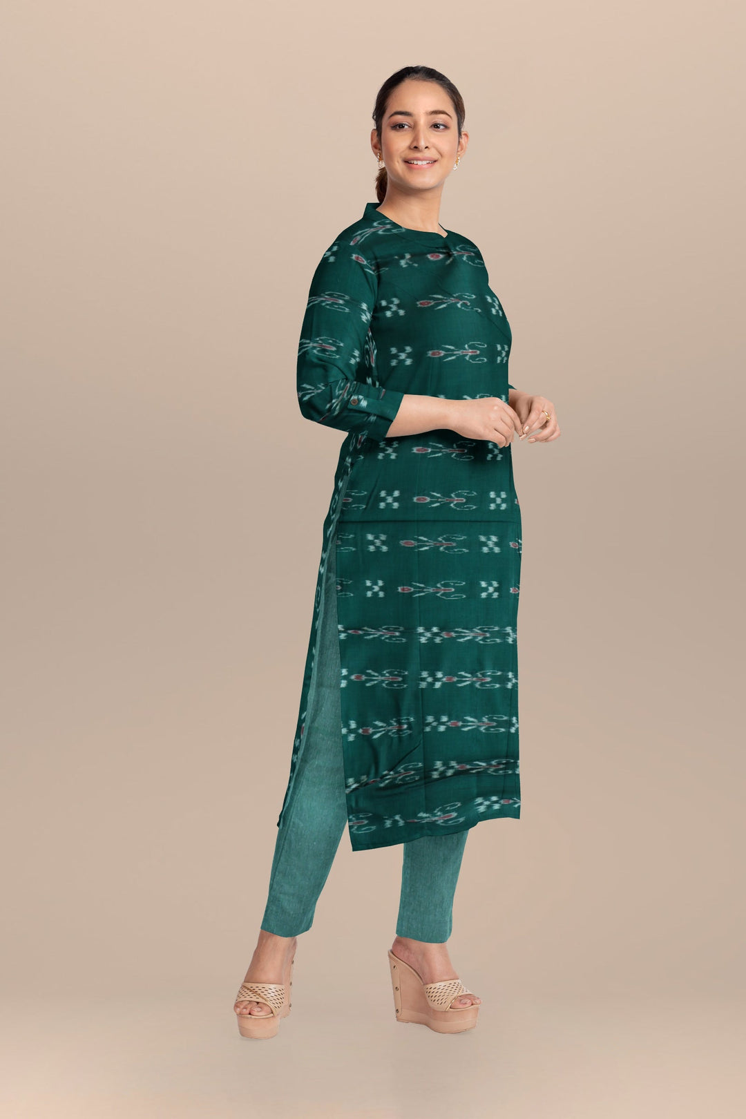 Dark green gray handloom cotton nuapatna dress material