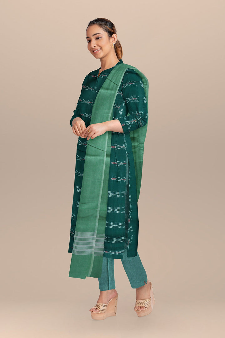 Dark green gray handloom cotton nuapatna dress material
