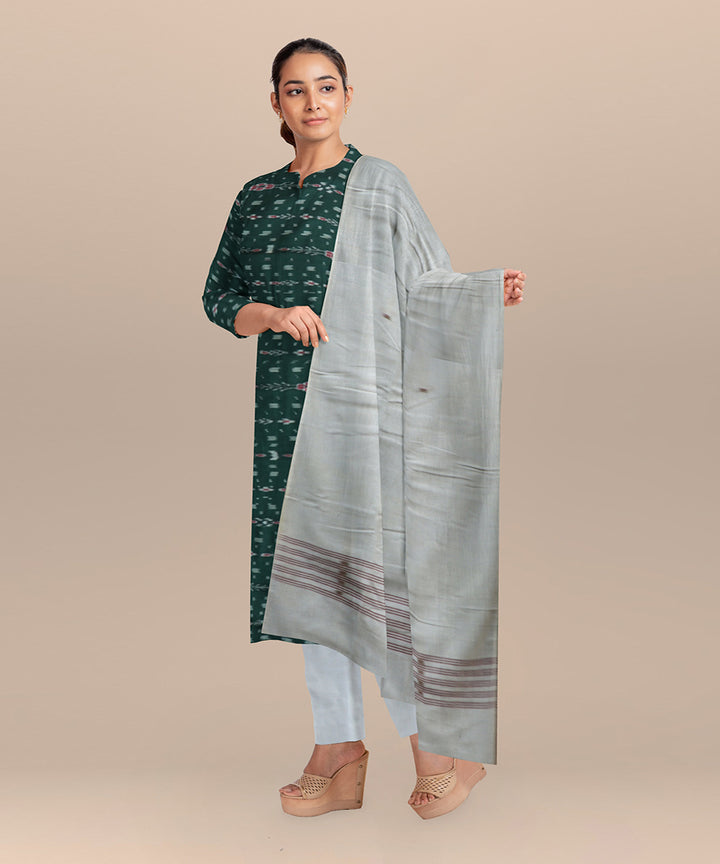 Dark green white handloom cotton nuapatna dress material