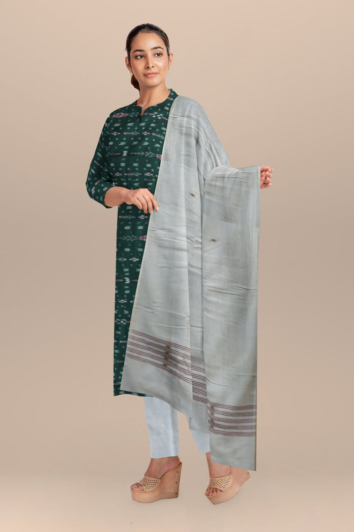 Dark green white handloom cotton nuapatna dress material