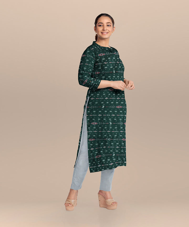 Dark green white handloom cotton nuapatna dress material