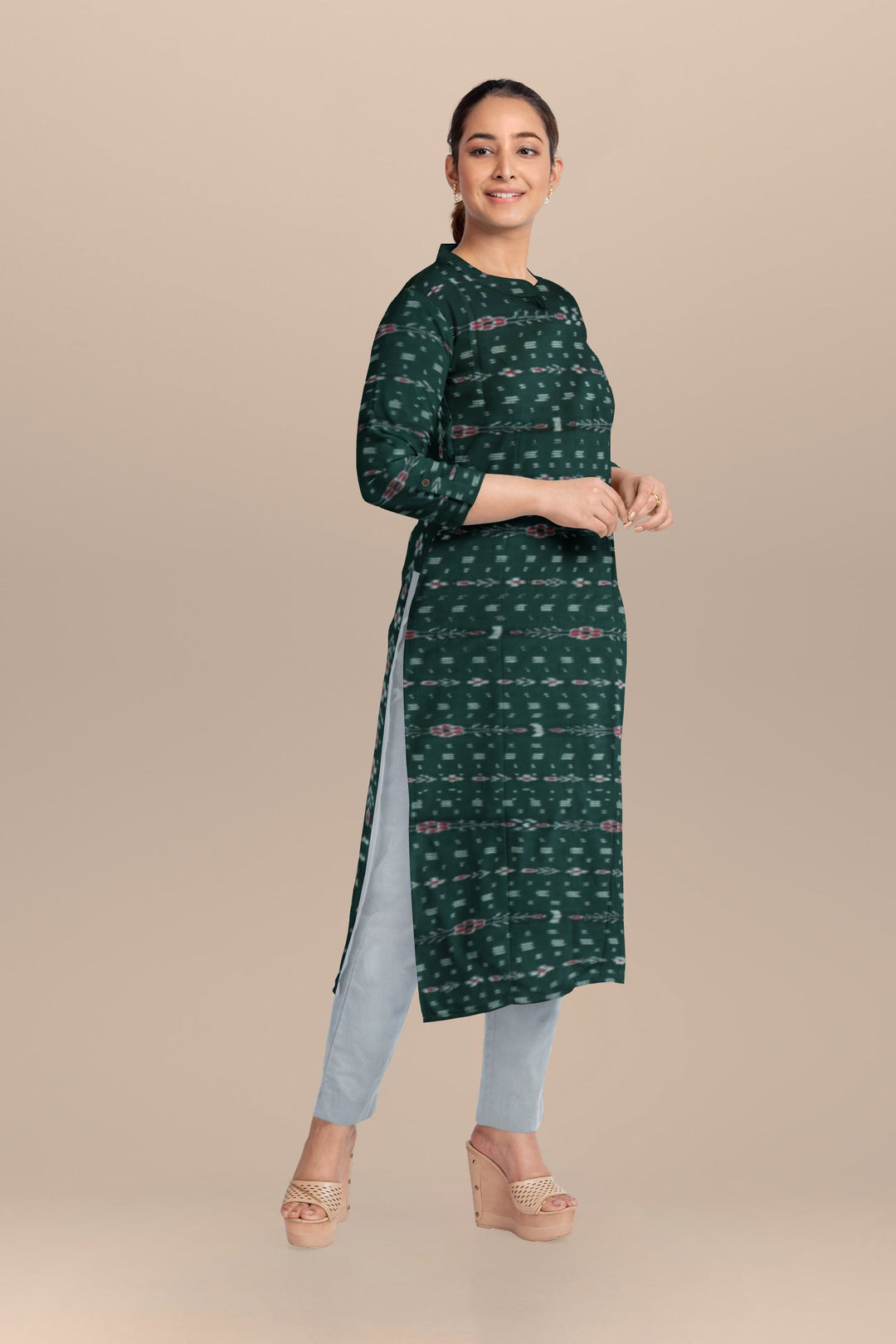 Dark green white handloom cotton nuapatna dress material