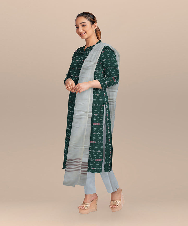 Dark green white handloom cotton nuapatna dress material