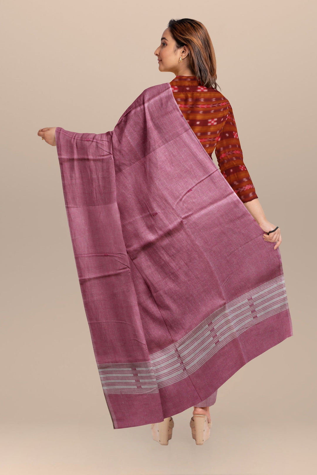Maroon baby pink handloom cotton nuapatna dress material