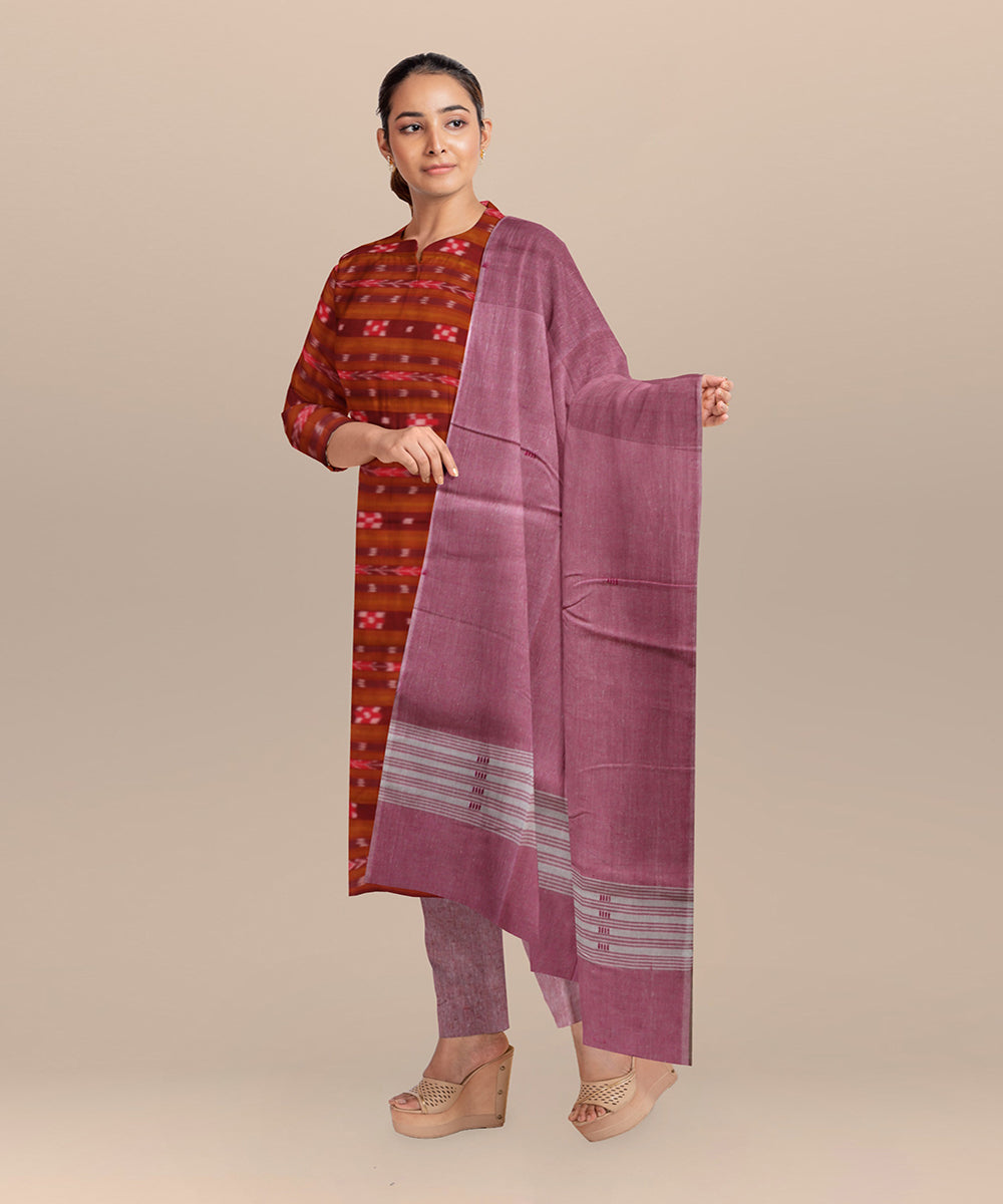 Maroon baby pink handloom cotton nuapatna dress material