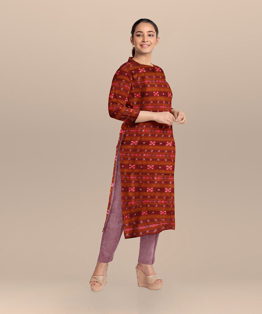 Maroon baby pink handloom cotton nuapatna dress material