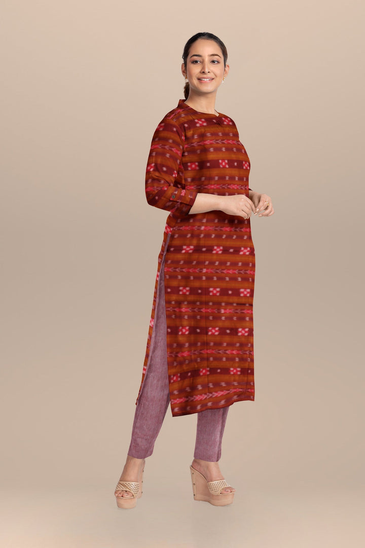 Maroon baby pink handloom cotton nuapatna dress material