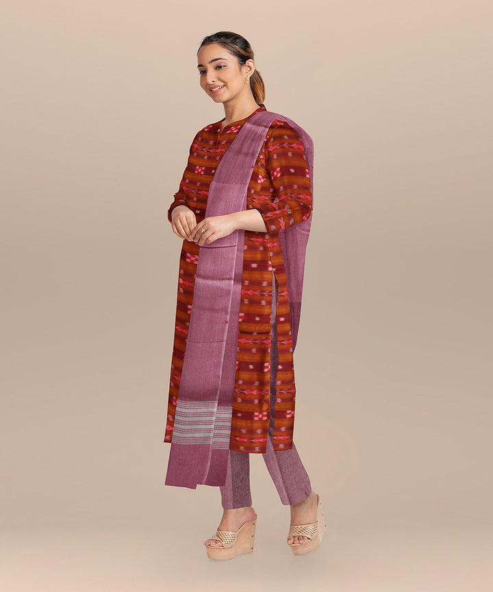 Maroon baby pink handloom cotton nuapatna dress material