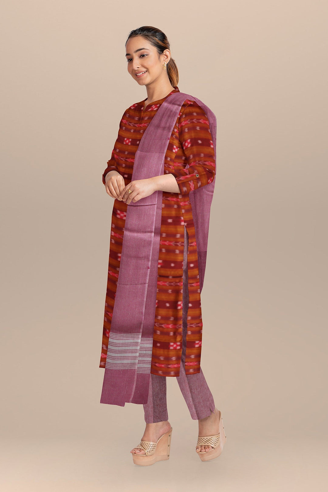 Maroon baby pink handloom cotton nuapatna dress material
