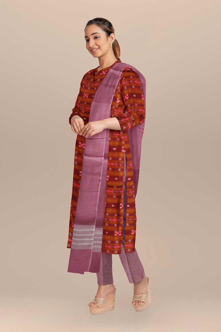 Maroon baby pink handloom cotton nuapatna dress material