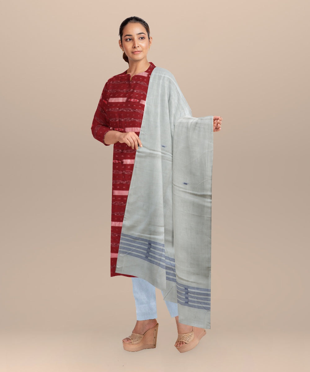 Maroon white handloom cotton nuapatna dress material