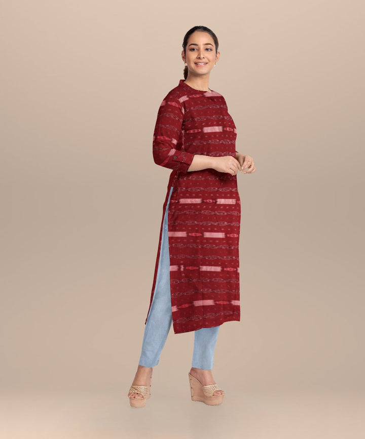 Maroon white handloom cotton nuapatna dress material