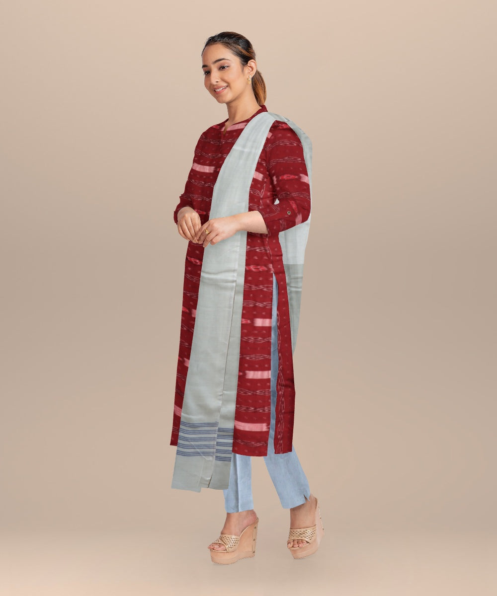 Maroon white handloom cotton nuapatna dress material