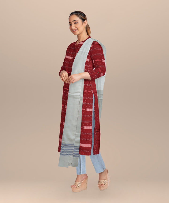 Maroon white handloom cotton nuapatna dress material