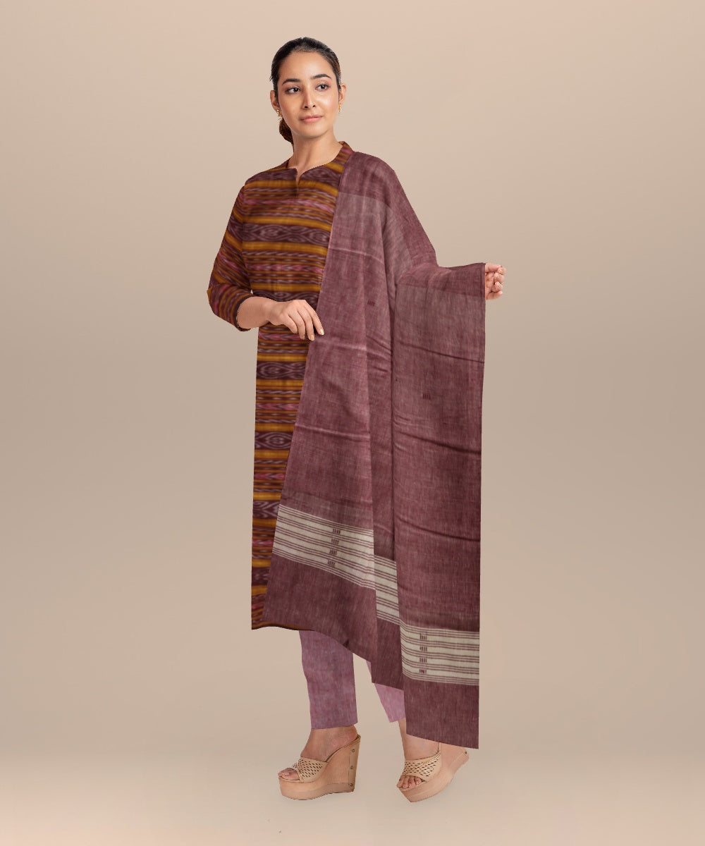 Maroon baby pink handloom cotton nuapatna dress material