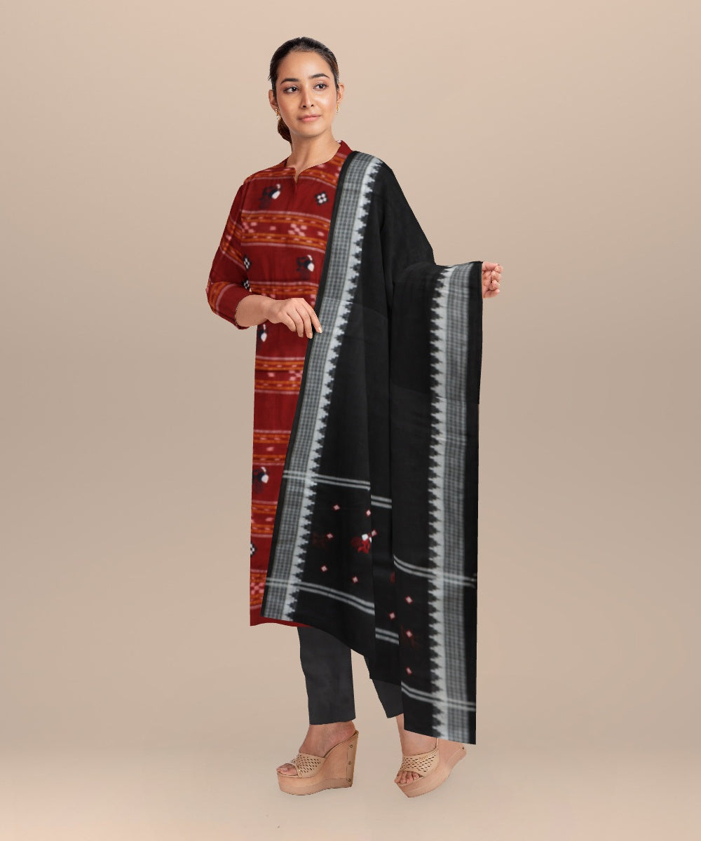 Maroon black handloom cotton nuapatna dress material