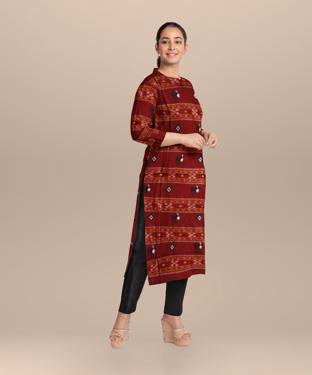 Maroon black handloom cotton nuapatna dress material