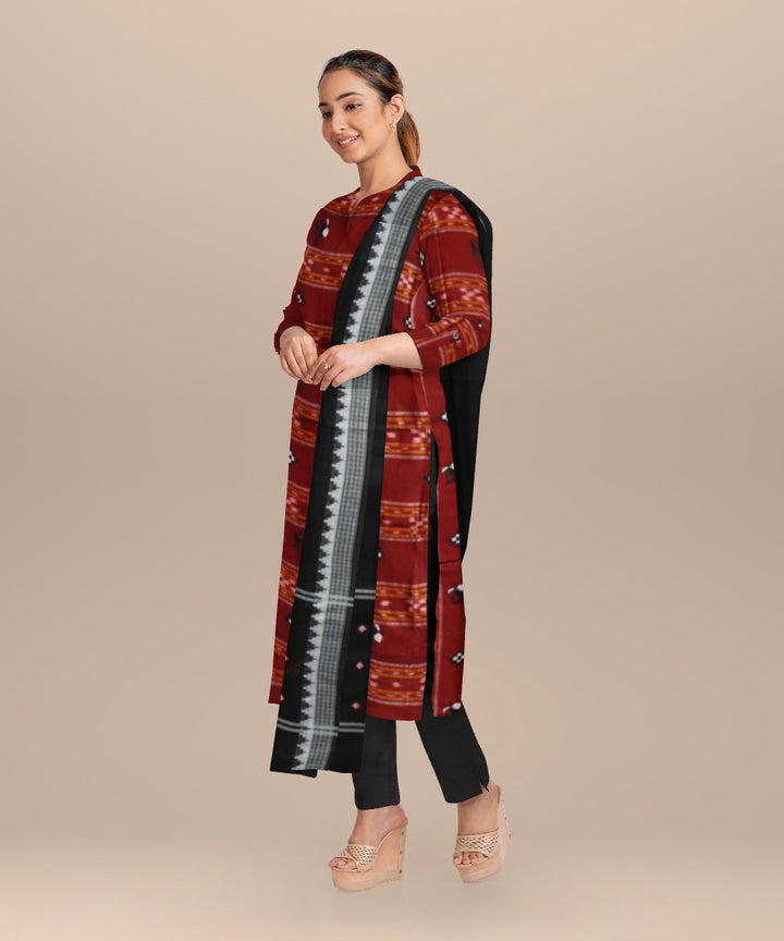 Maroon black handloom cotton nuapatna dress material