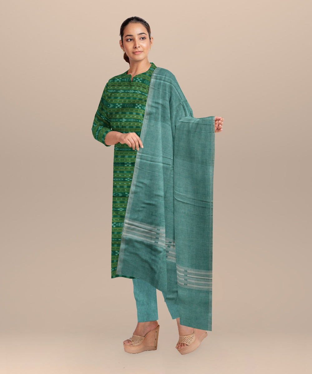 Dark green emerald handloom cotton nuapatna dress material