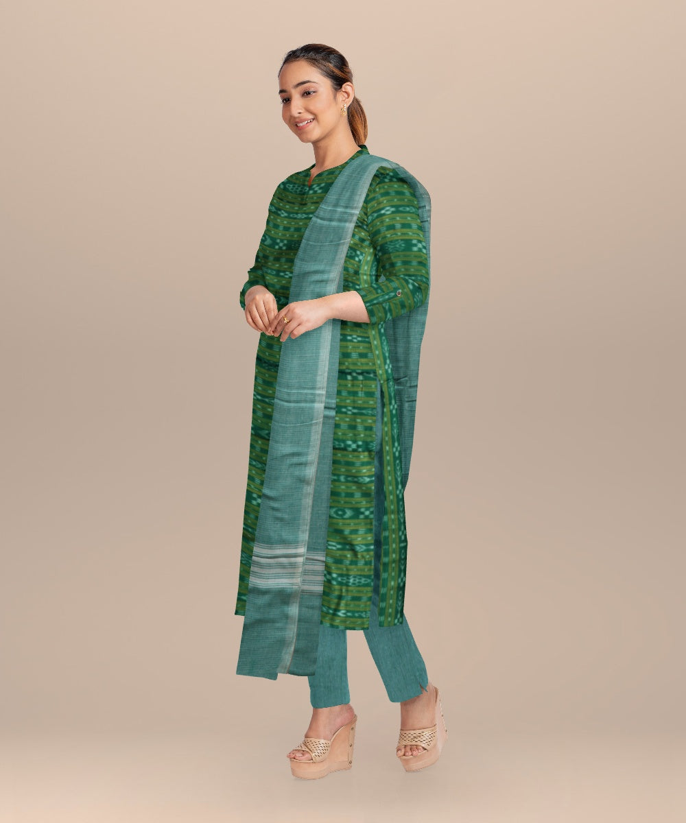 Dark green emerald handloom cotton nuapatna dress material