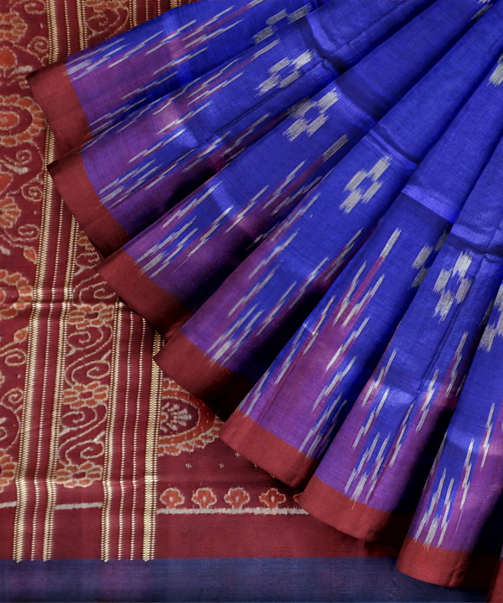 Sky blue claret  dark blue Tussar Silk handloom saree