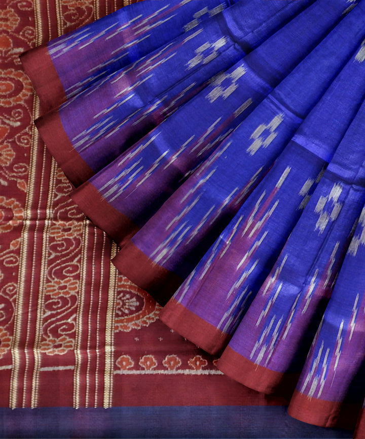 Sky blue claret  dark blue Tussar Silk handloom saree