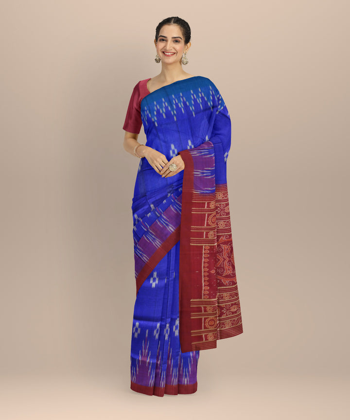Sky blue claret  dark blue Tussar Silk handloom saree