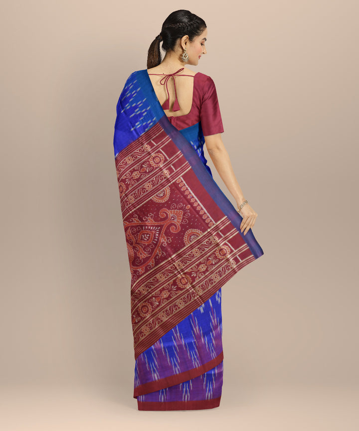 Sky blue claret  dark blue Tussar Silk handloom saree