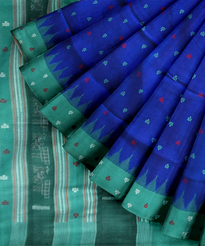 Navy blue celadon green cotton silk handloom bomkai saree