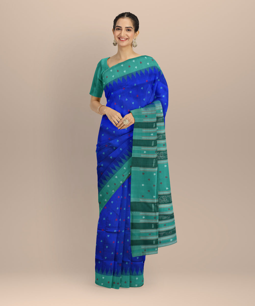 Navy blue celadon green cotton silk handloom bomkai saree