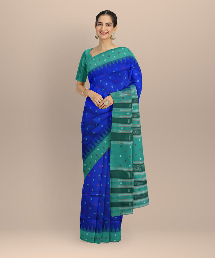 Navy blue celadon green cotton silk handloom bomkai saree