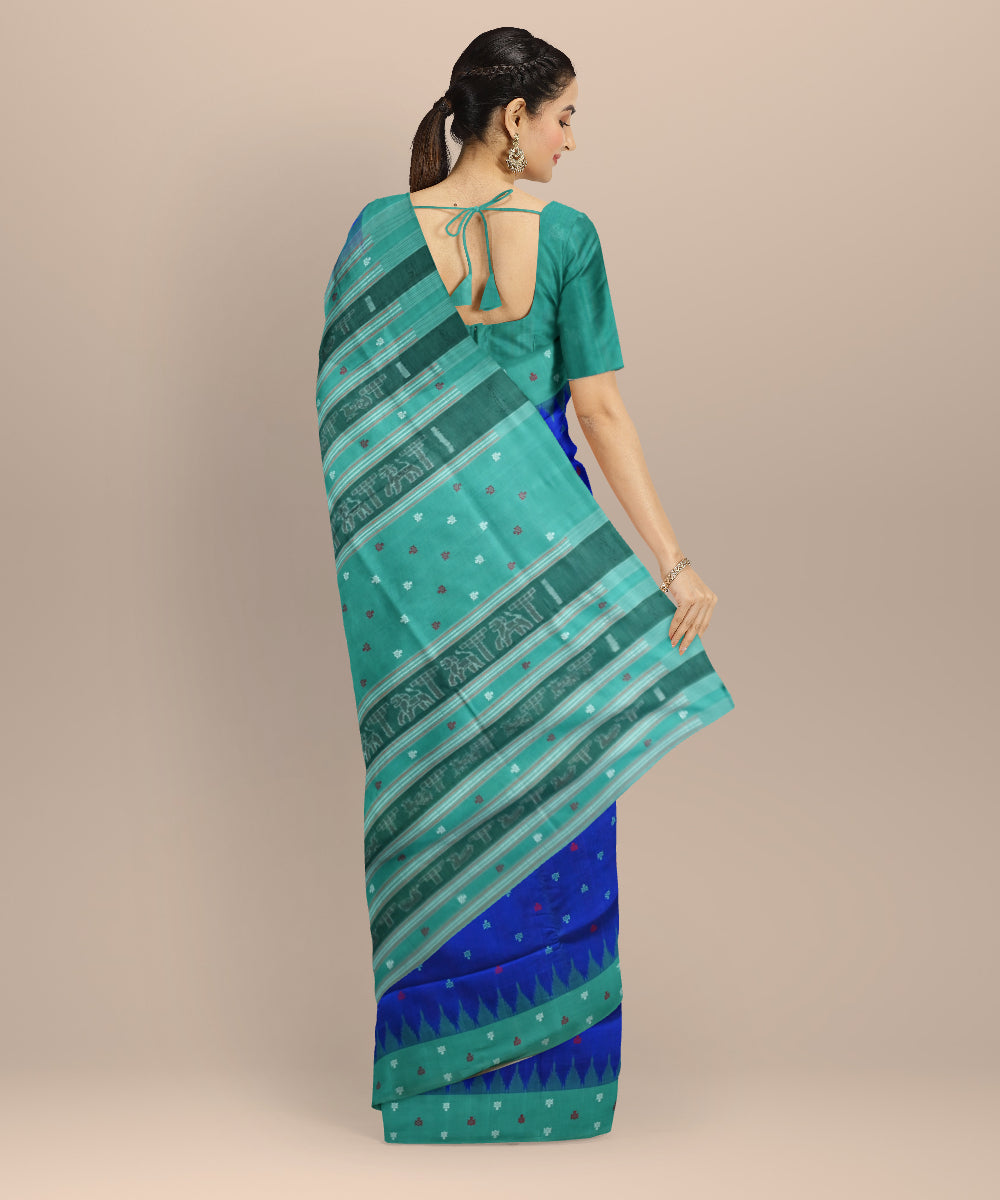 Navy blue celadon green cotton silk handloom bomkai saree