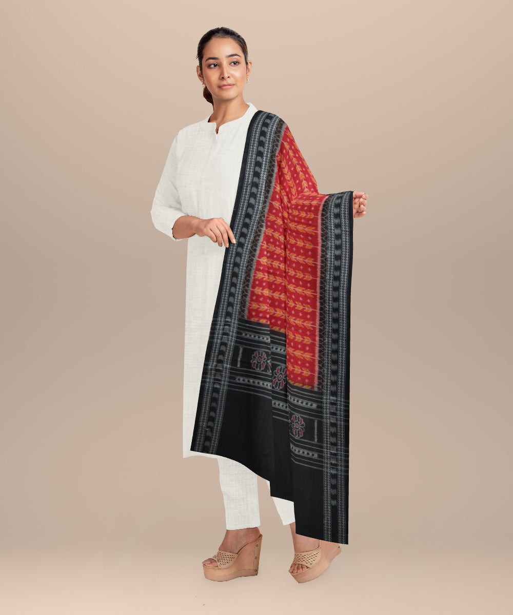 Red black cotton handloom sambalpuri dupatta