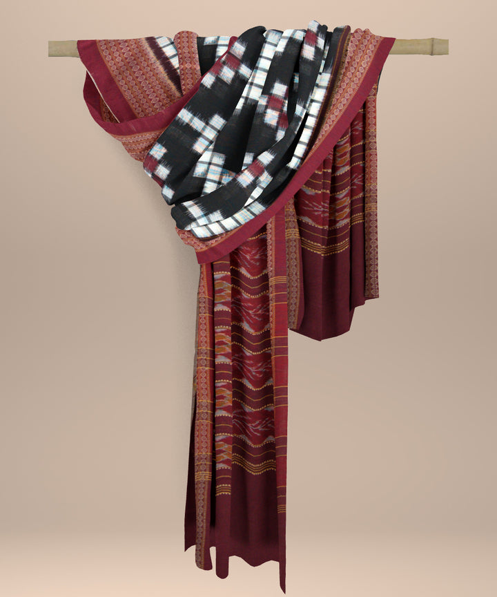 White maroon cotton handloom sambalpuri stole