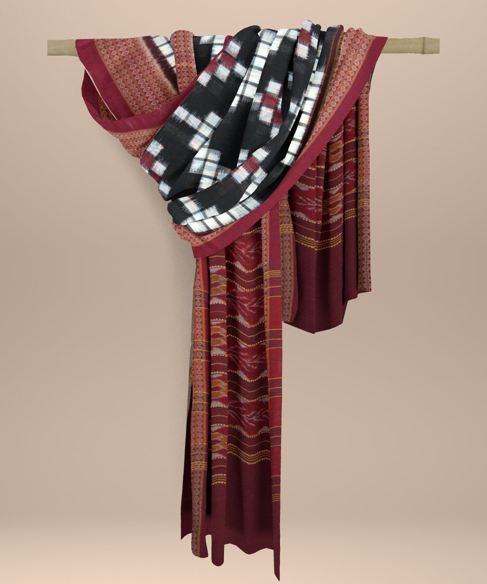 White maroon cotton handloom sambalpuri stole