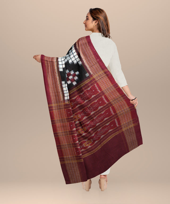 White maroon cotton handloom sambalpuri stole