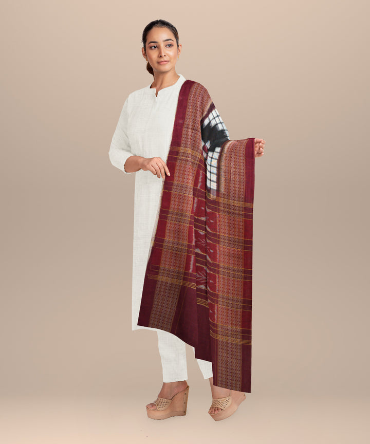 White maroon cotton handloom sambalpuri stole