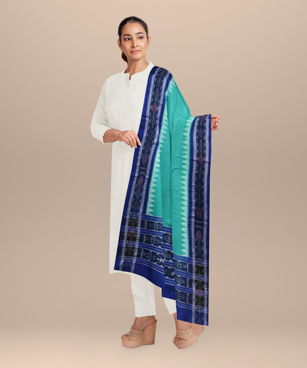 Light green dark blue handloom cotton sambalpuri dupatta