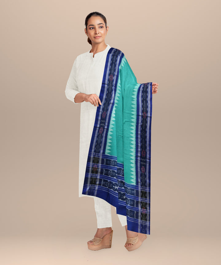 Light green dark blue handloom cotton sambalpuri dupatta
