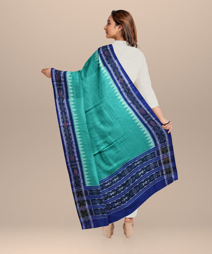 Light green dark blue handloom cotton sambalpuri dupatta