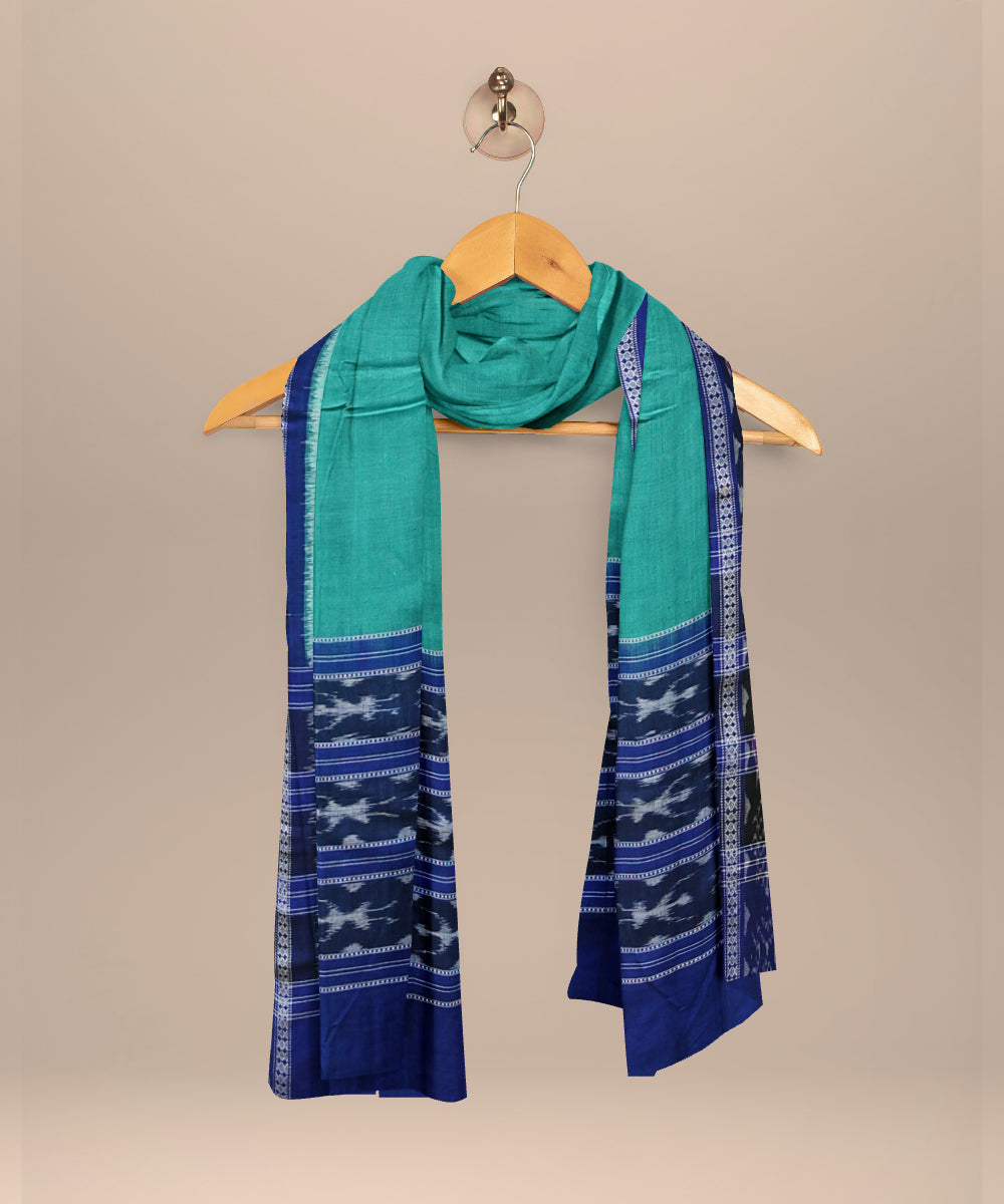 Light green dark blue handloom cotton sambalpuri dupatta
