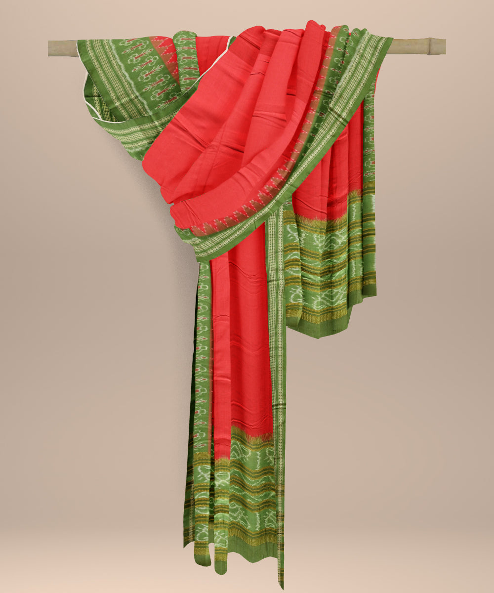Red dark moss green cotton handloom sambalpuri dupatta