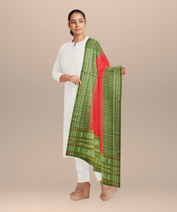 Red dark moss green cotton handloom sambalpuri dupatta