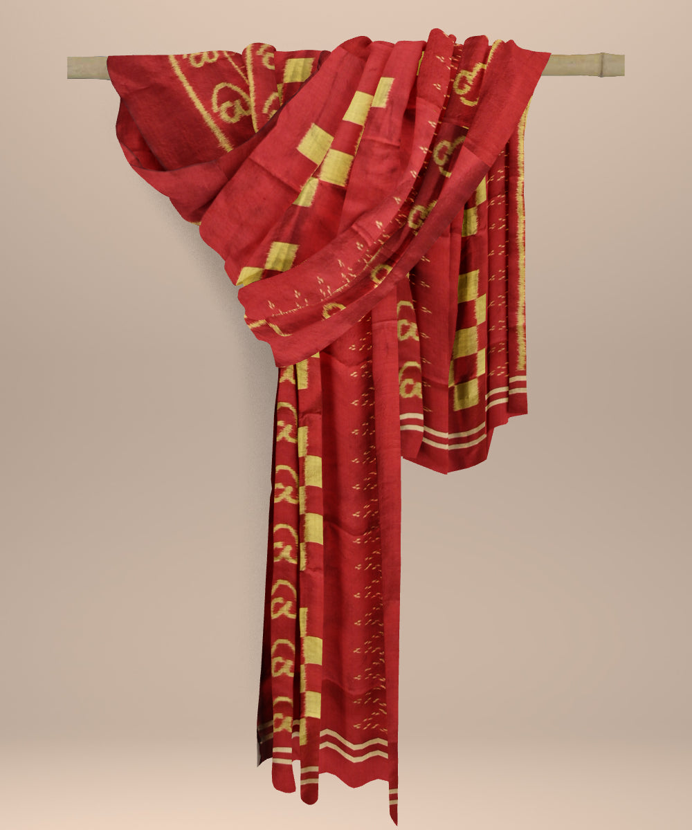 Maroon golden silk handloom sambalpuri stole