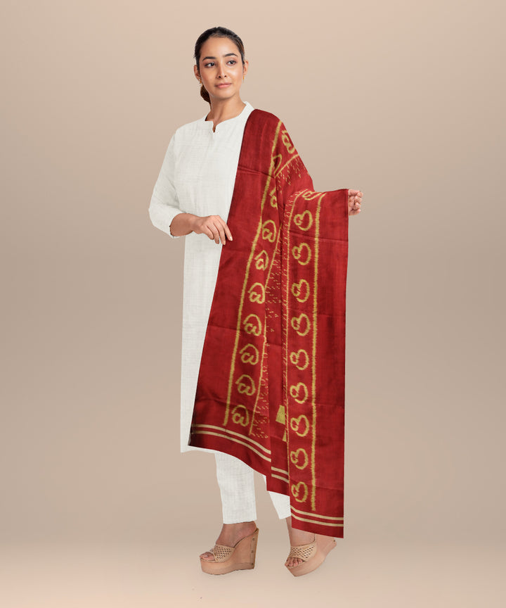 Maroon Golden Silk Handloom Sambalpuri Stole