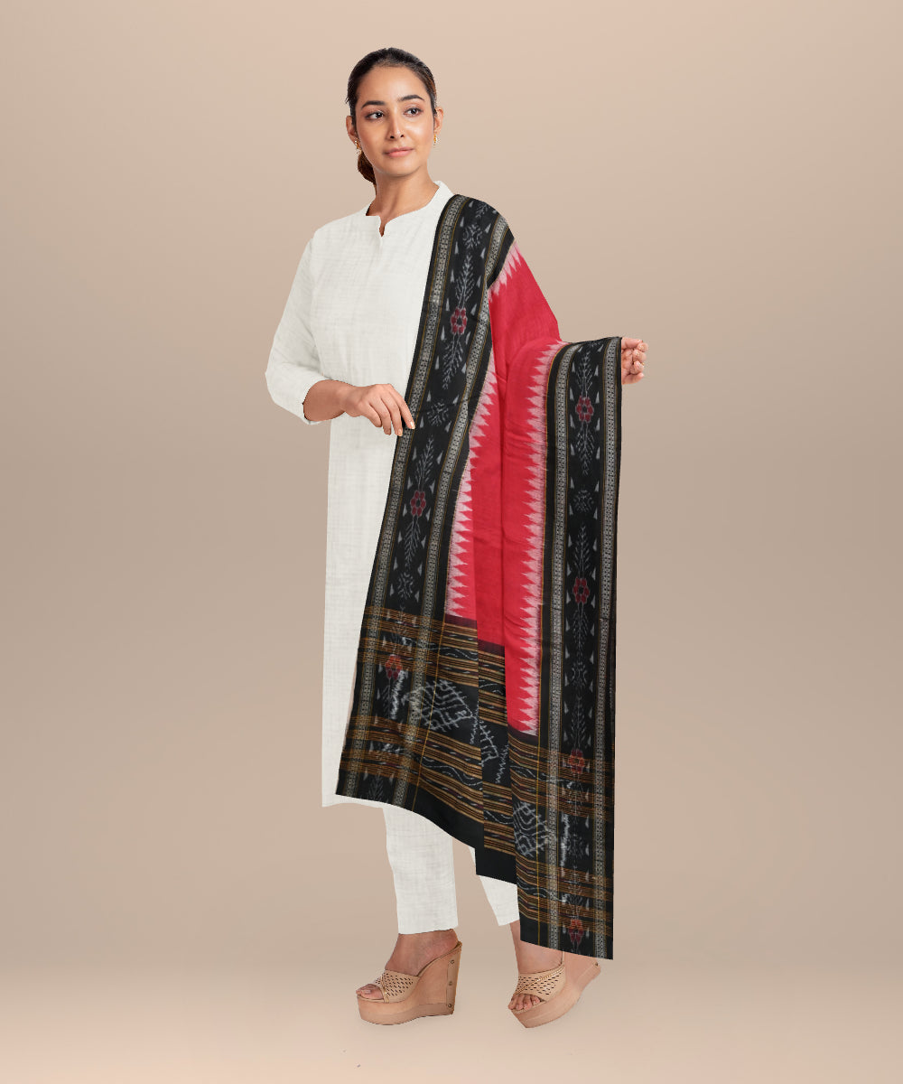Red black hand loom cotton sambalpuri dupatta