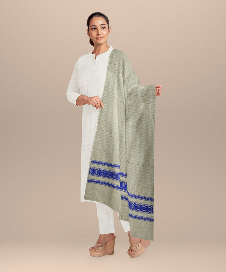 Grey dark blue tussar silk sambalpuri handloom shawl